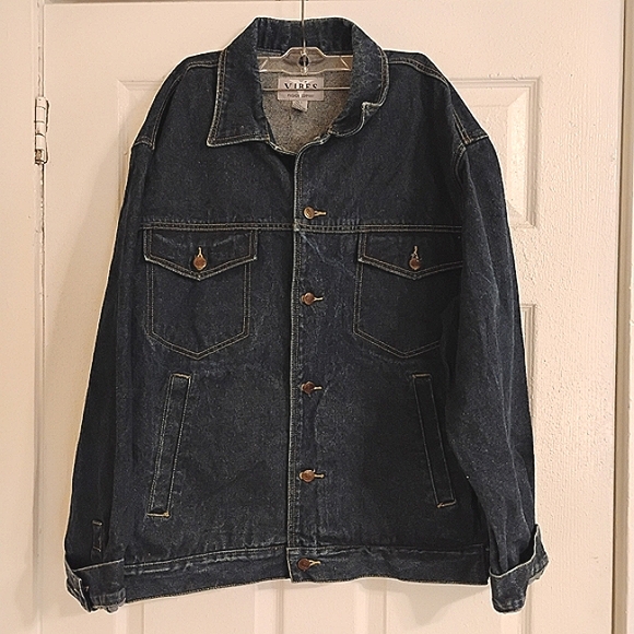 Y2K 90's RARE VIBES Hip Hop Heavy Denim Jean Trucker Jacket  XL Streetwear Baggy - Picture 1 of 16